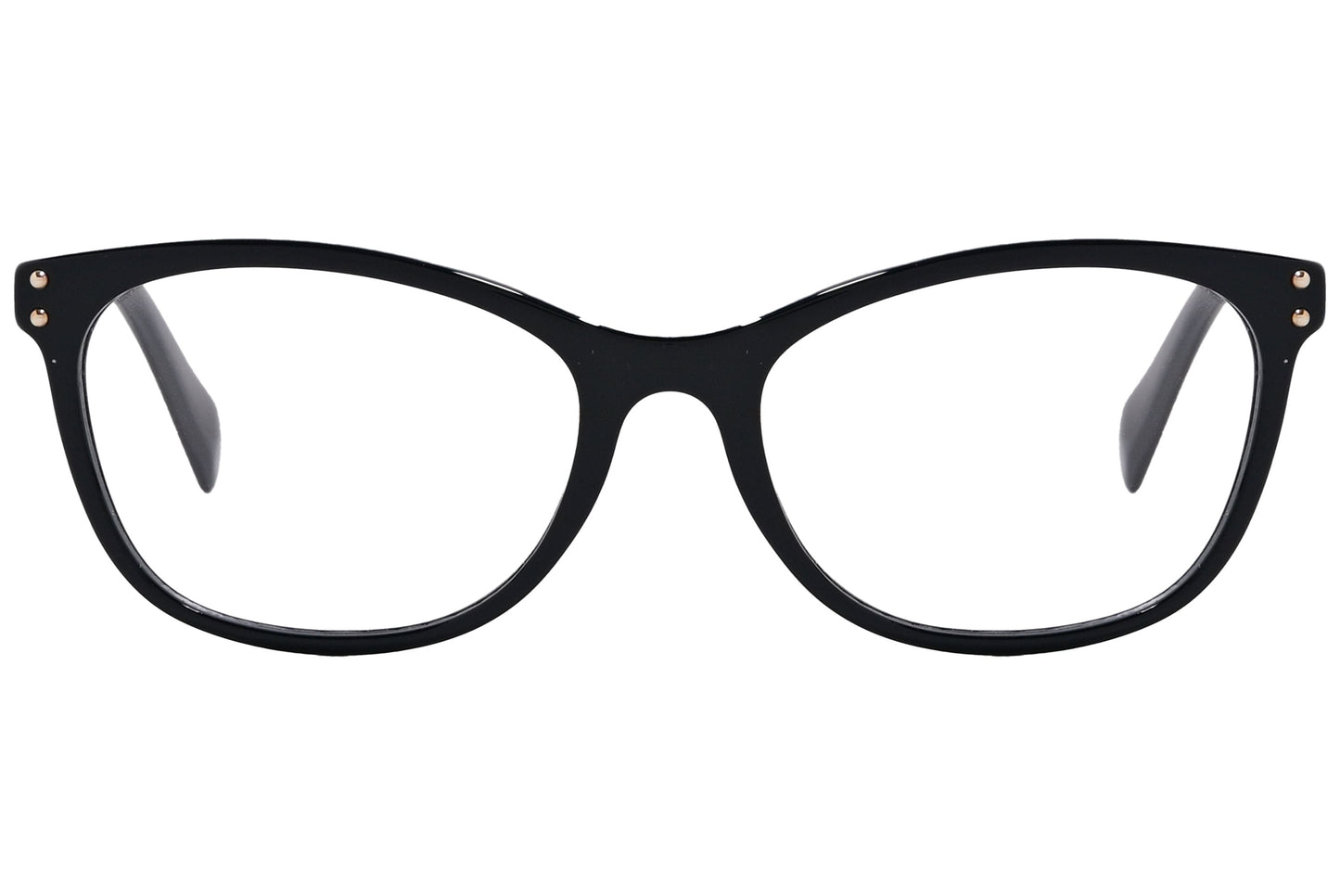 moschino rectangle black eyeglasses frame viewed from front angle.