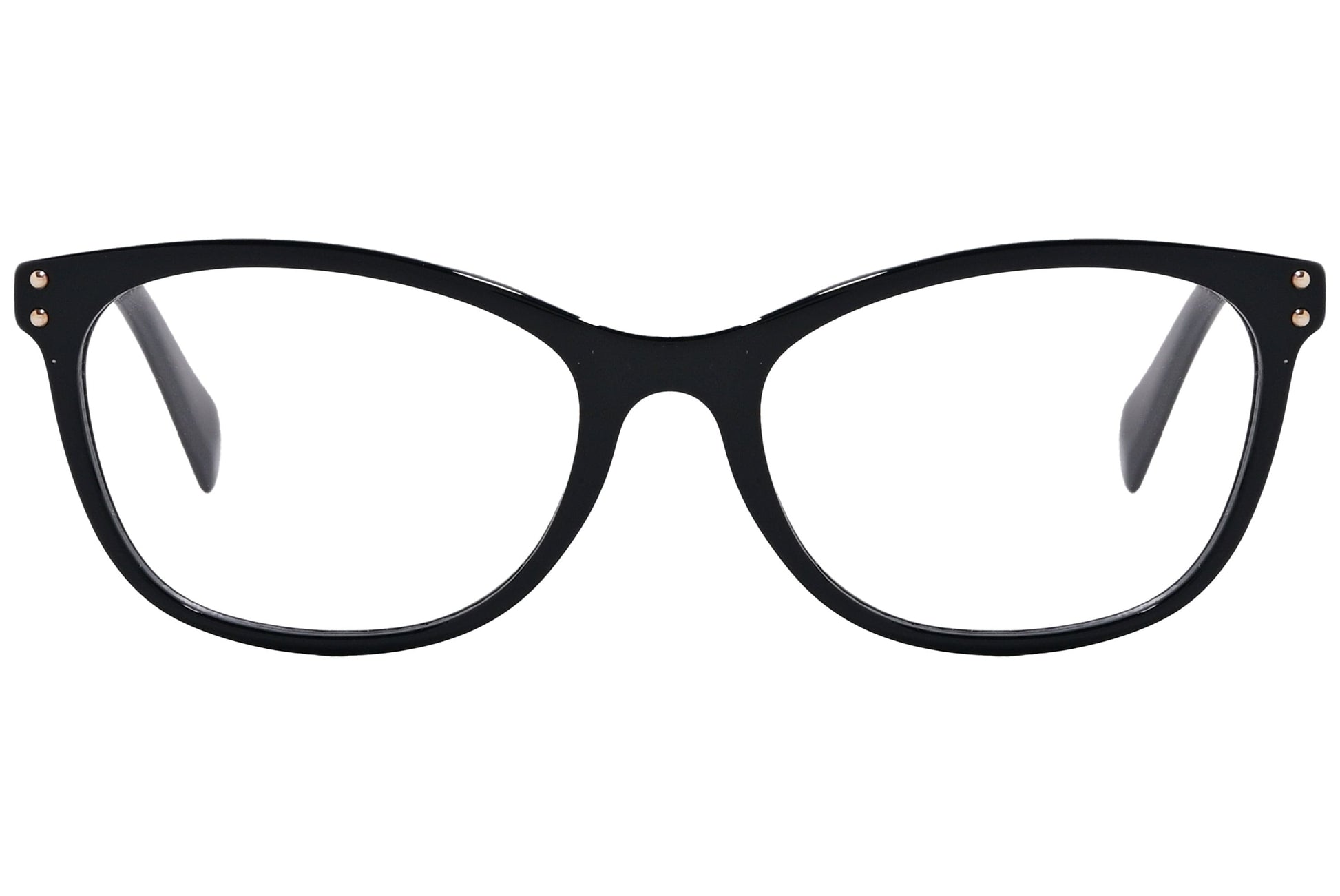 moschino rectangle black eyeglasses frame viewed from front angle.