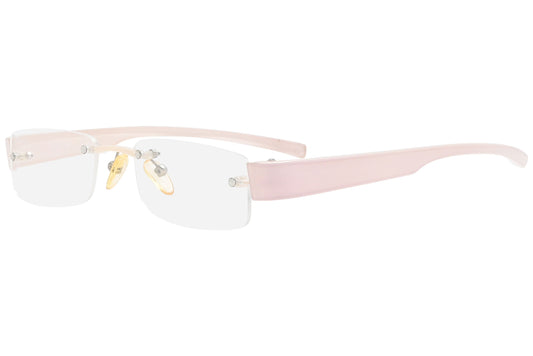 moya rimless light pink eyeglasses frame viewed from a 45-degree angle.