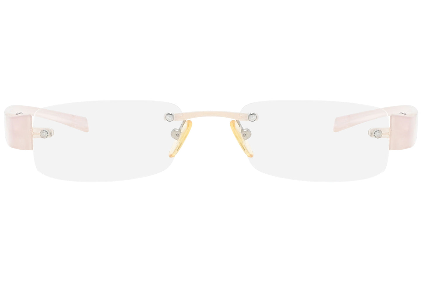 moya rimless light pink eyeglasses frame viewed from front view.