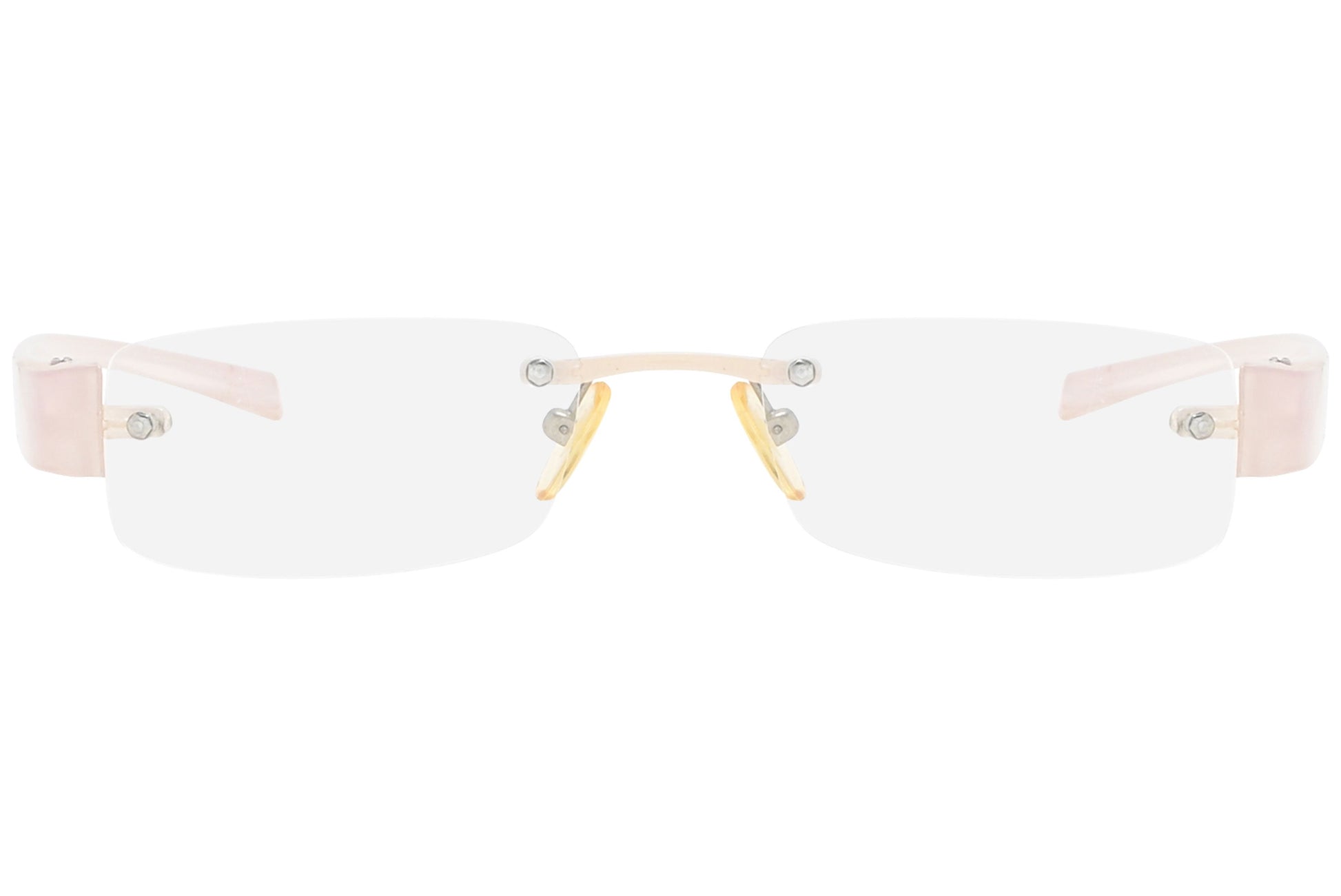 moya rimless light pink eyeglasses frame viewed from front view.