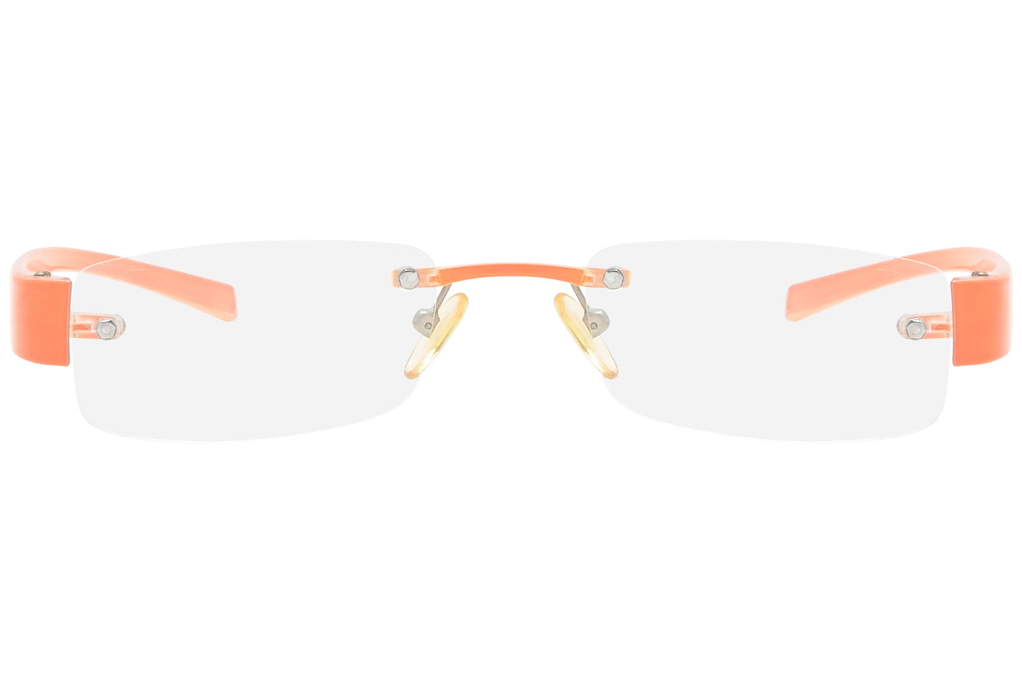 moya rimless orange eyeglasses frame viewed from front view.