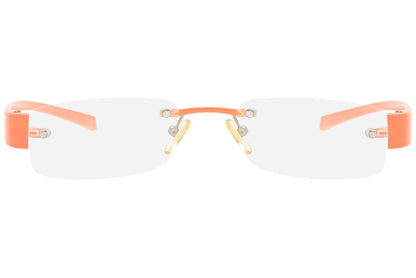 moya rimless orange eyeglasses frame viewed from front view.