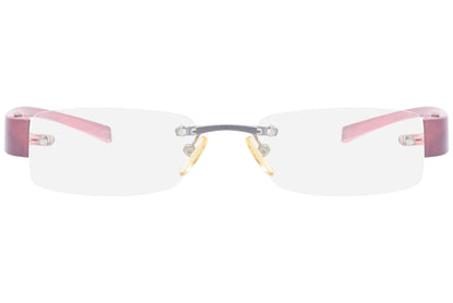 moya rimless pink eyeglasses frame viewed from front view.