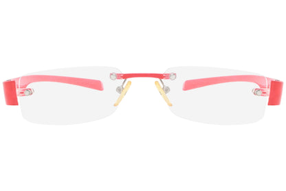 moya rimless red eyeglasses frame viewed from front view.