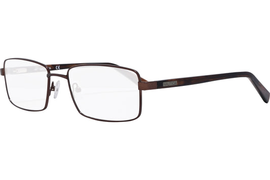 nautica rectangle brown eyeglasses frame viewed from a 45-degree angle.