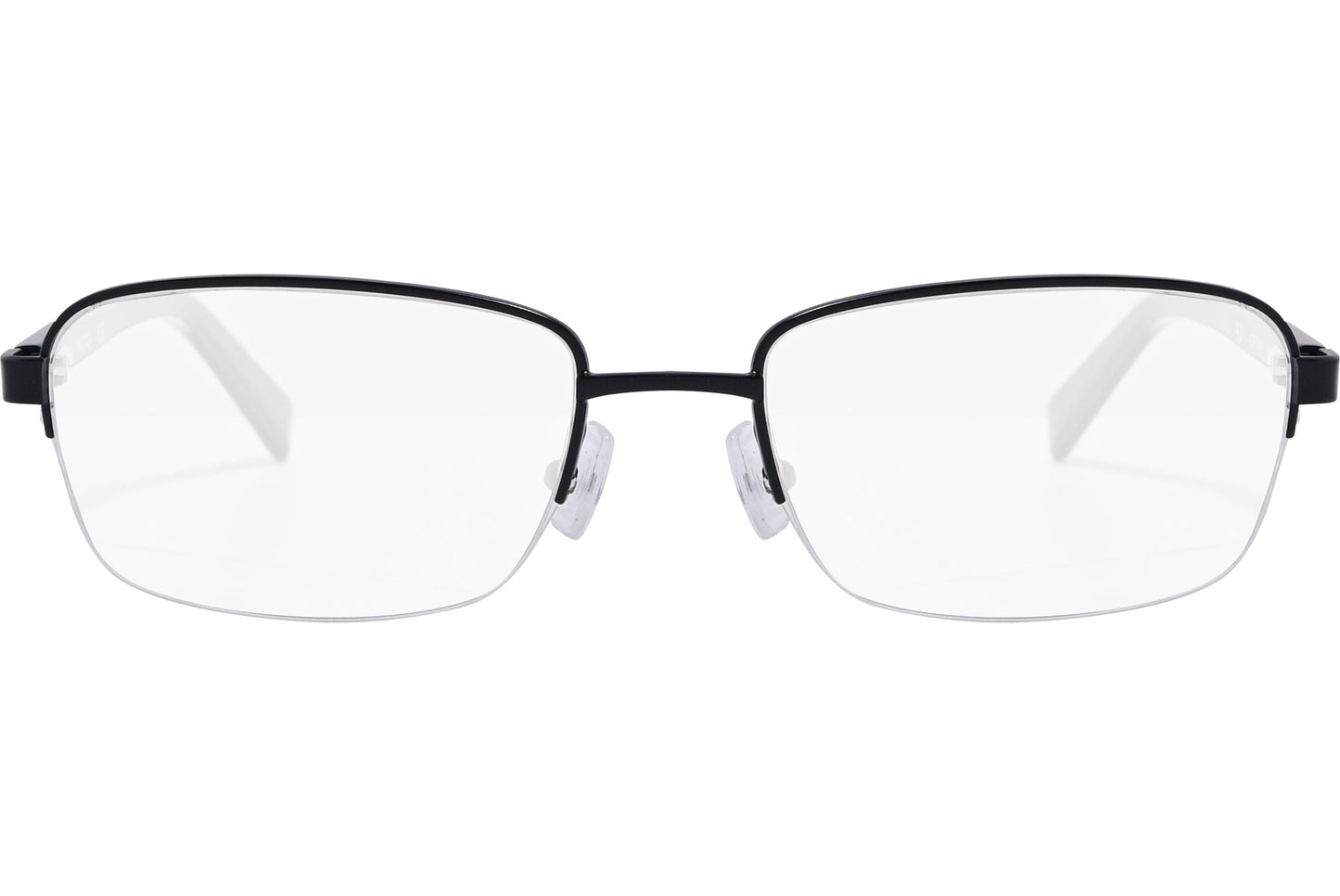 nautica rectangle black eyeglasses frame viewed from front angle.