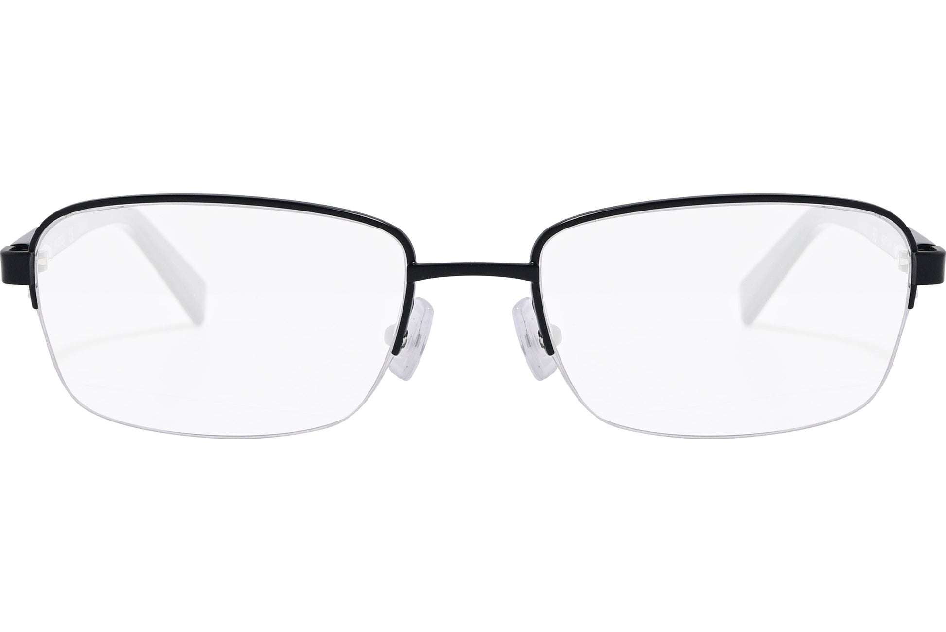 nautica rectangle black eyeglasses frame viewed from front angle.