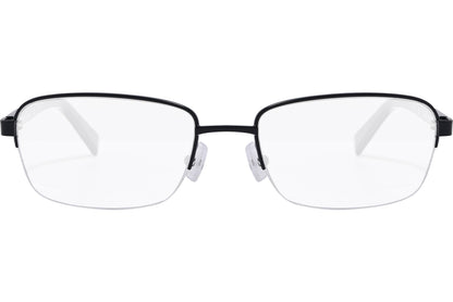 nautica rectangle black eyeglasses frame viewed from front angle.