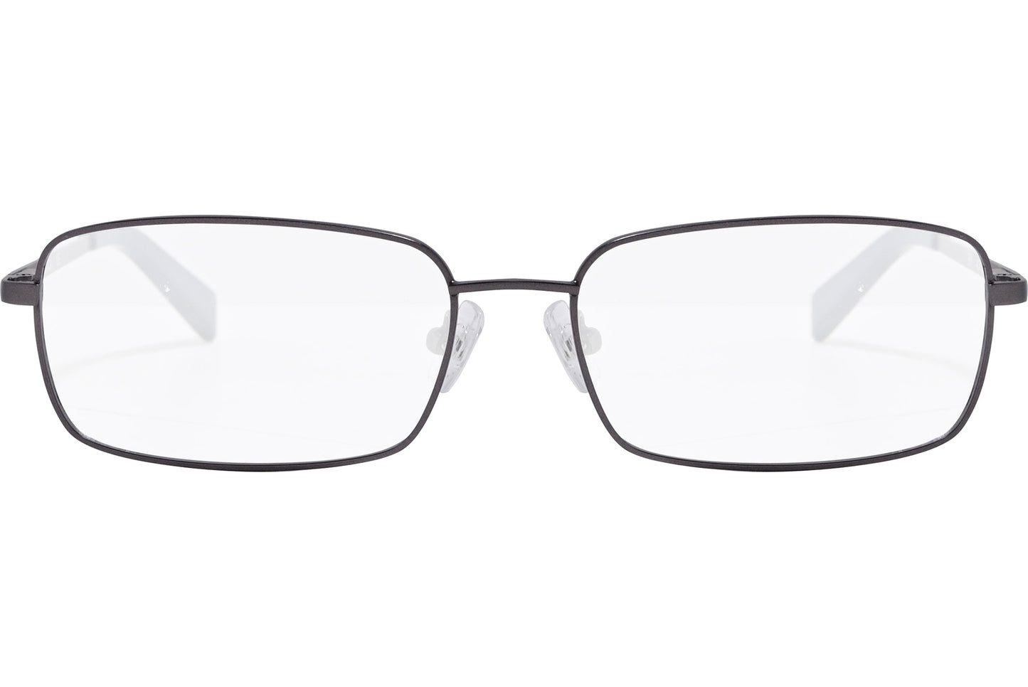 nautica rectangle black eyeglasses frame viewed from front angle.