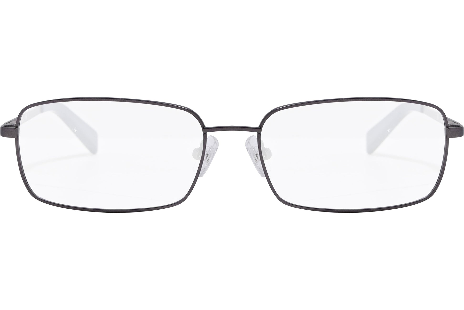 nautica rectangle black eyeglasses frame viewed from front angle.