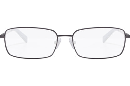 nautica rectangle black eyeglasses frame viewed from front angle.