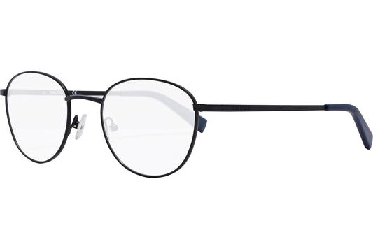 nautica oval navy blue eyeglasses frame viewed from a 45-degree angle.