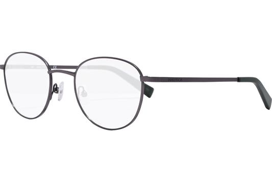 nautica oval black eyeglasses frame viewed from a 45-degree angle.