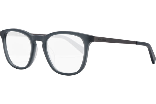 nautica square gray eyeglasses frame viewed from a 45-degree angle.