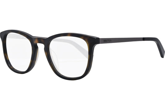 nautica square tortoise eyeglasses frame viewed from a 45-degree angle.