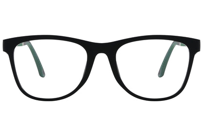 obahn! wayfarer green eyeglasses frame viewed from front angle.