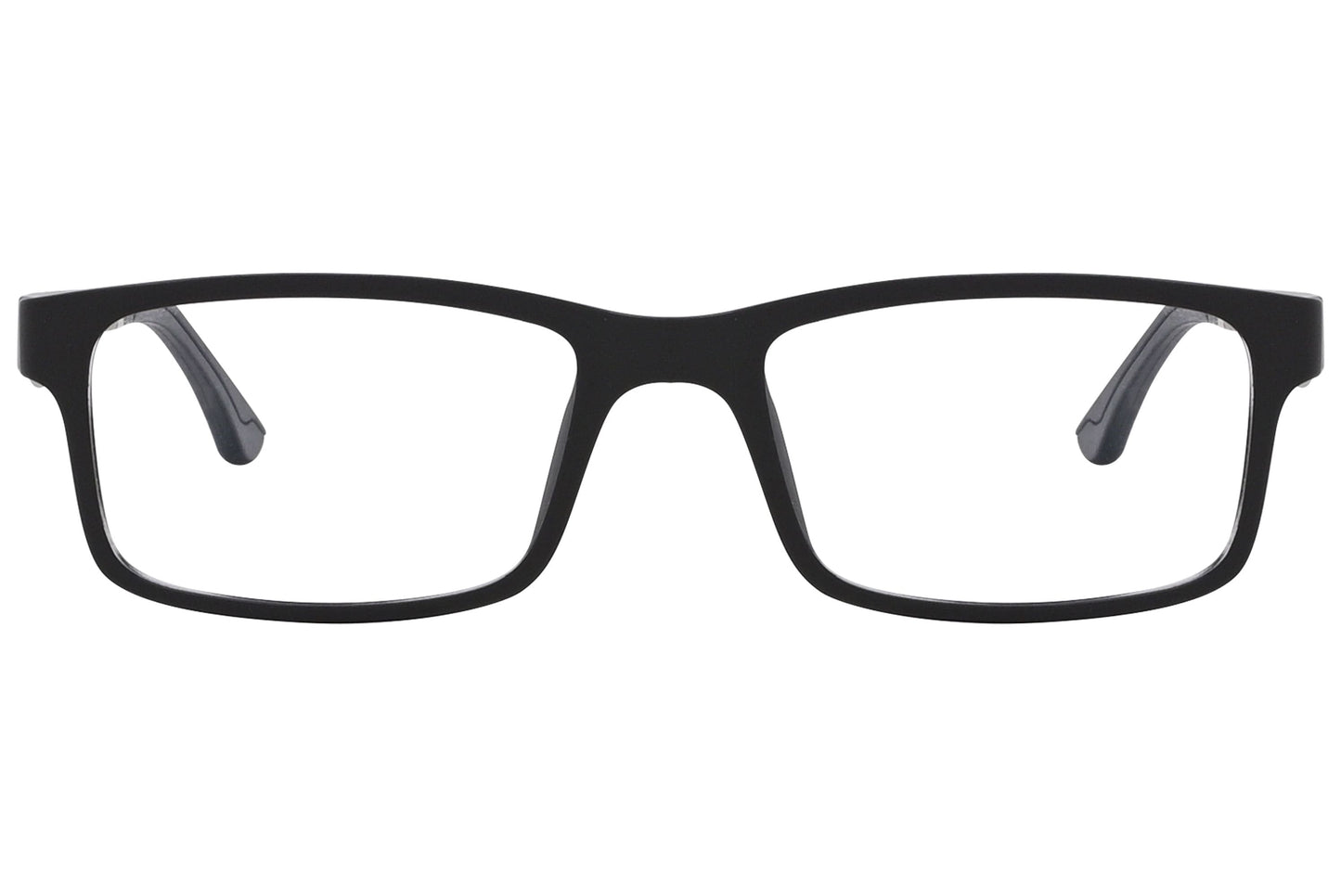 obahn! rectangle black eyeglasses frame viewed from front angle.