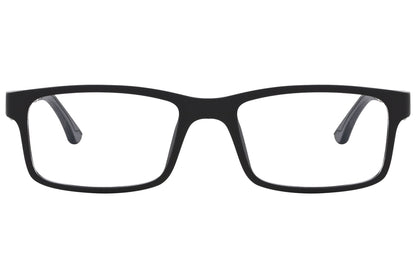 obahn! rectangle black eyeglasses frame viewed from front angle.