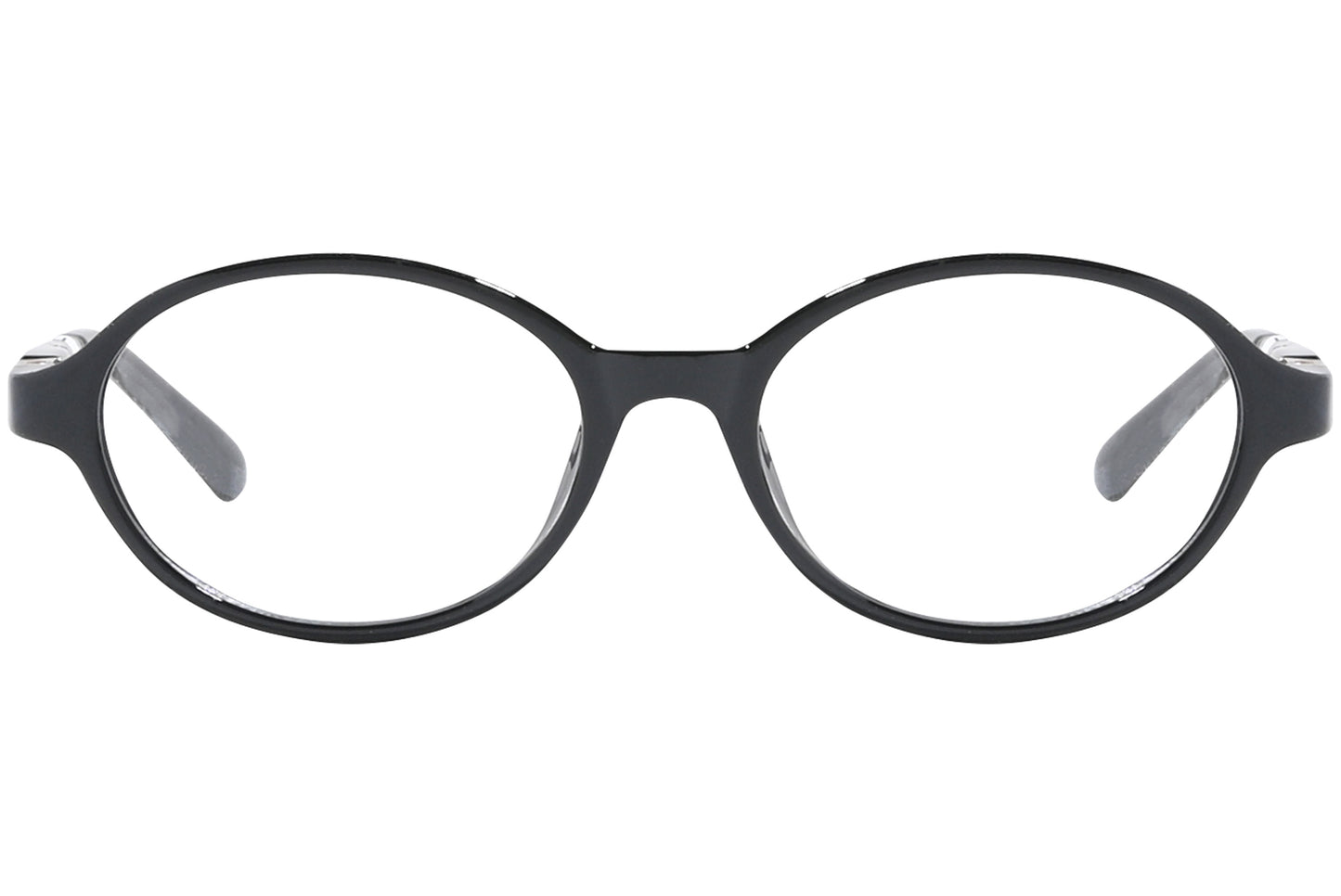 Front view of stylish eyeglasses with sleek frame design