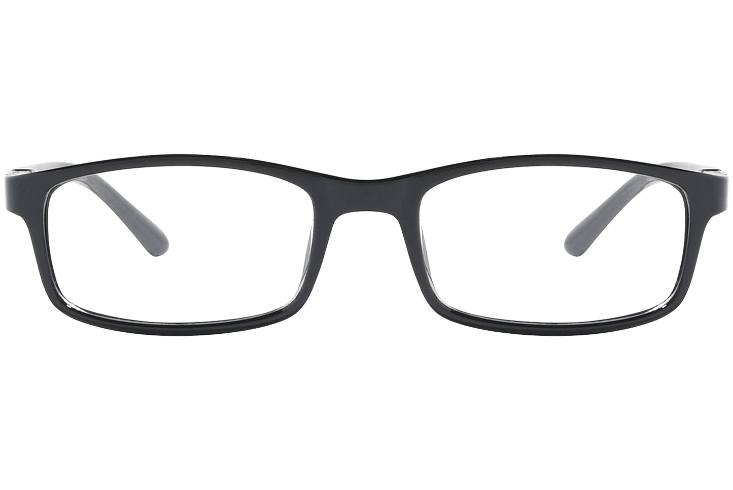 Front view of stylish eyeglasses with sleek frame design