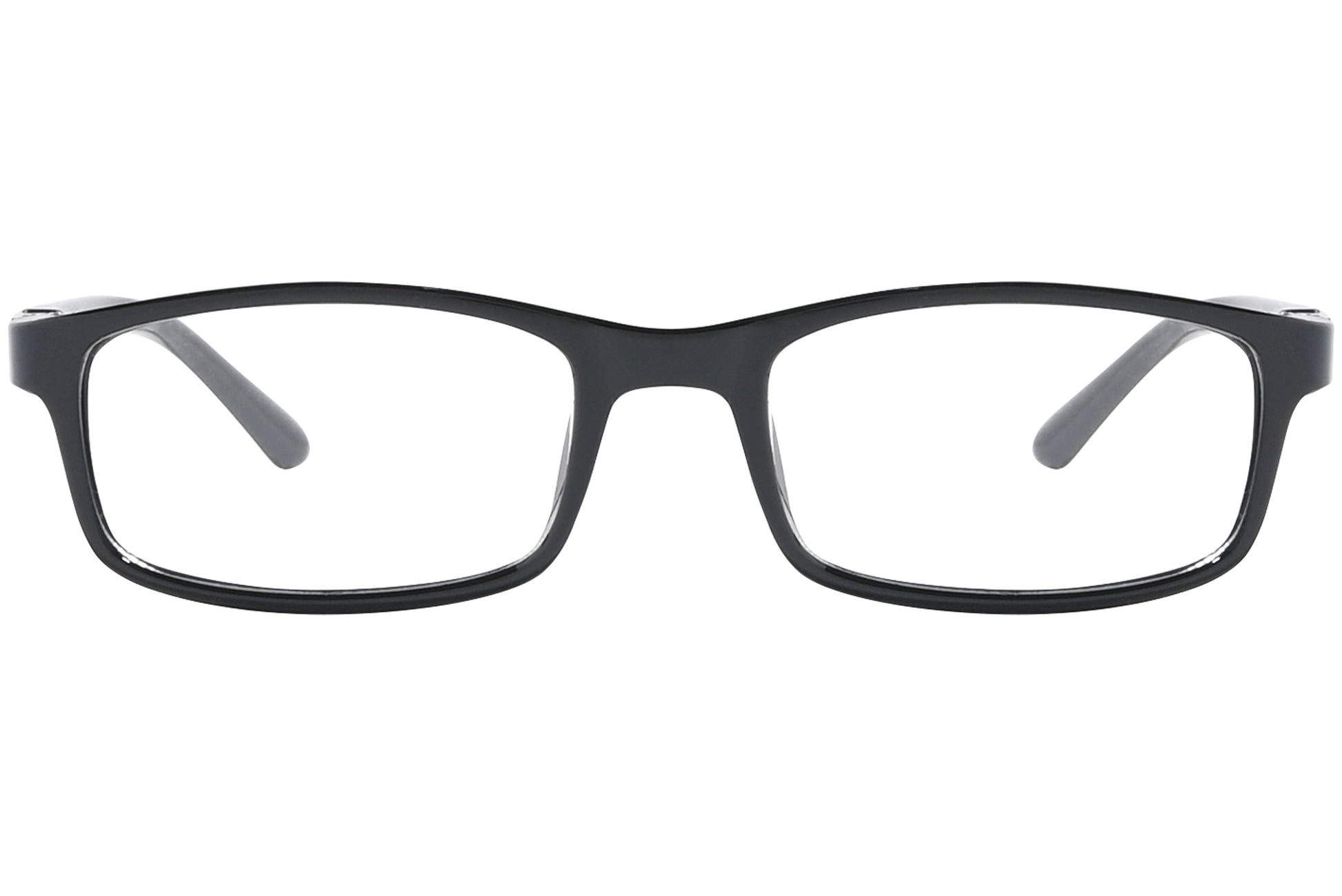 Front view of stylish eyeglasses with sleek frame design