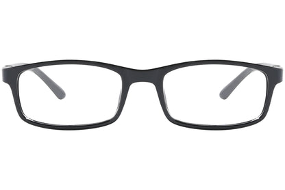 Front view of stylish eyeglasses with sleek frame design