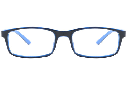 Front view of stylish eyeglasses with sleek frame design