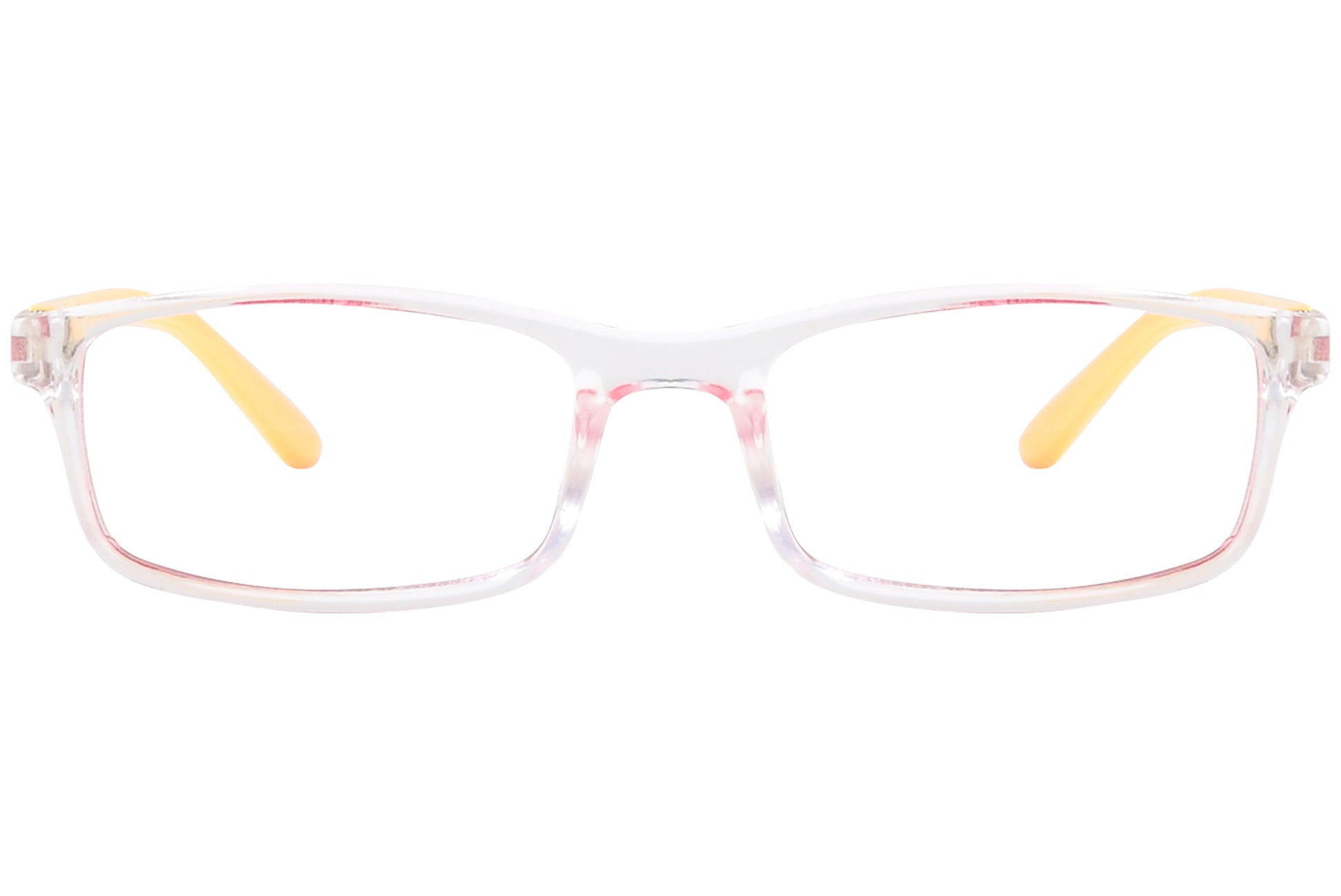 Front view of stylish eyeglasses with sleek frame design