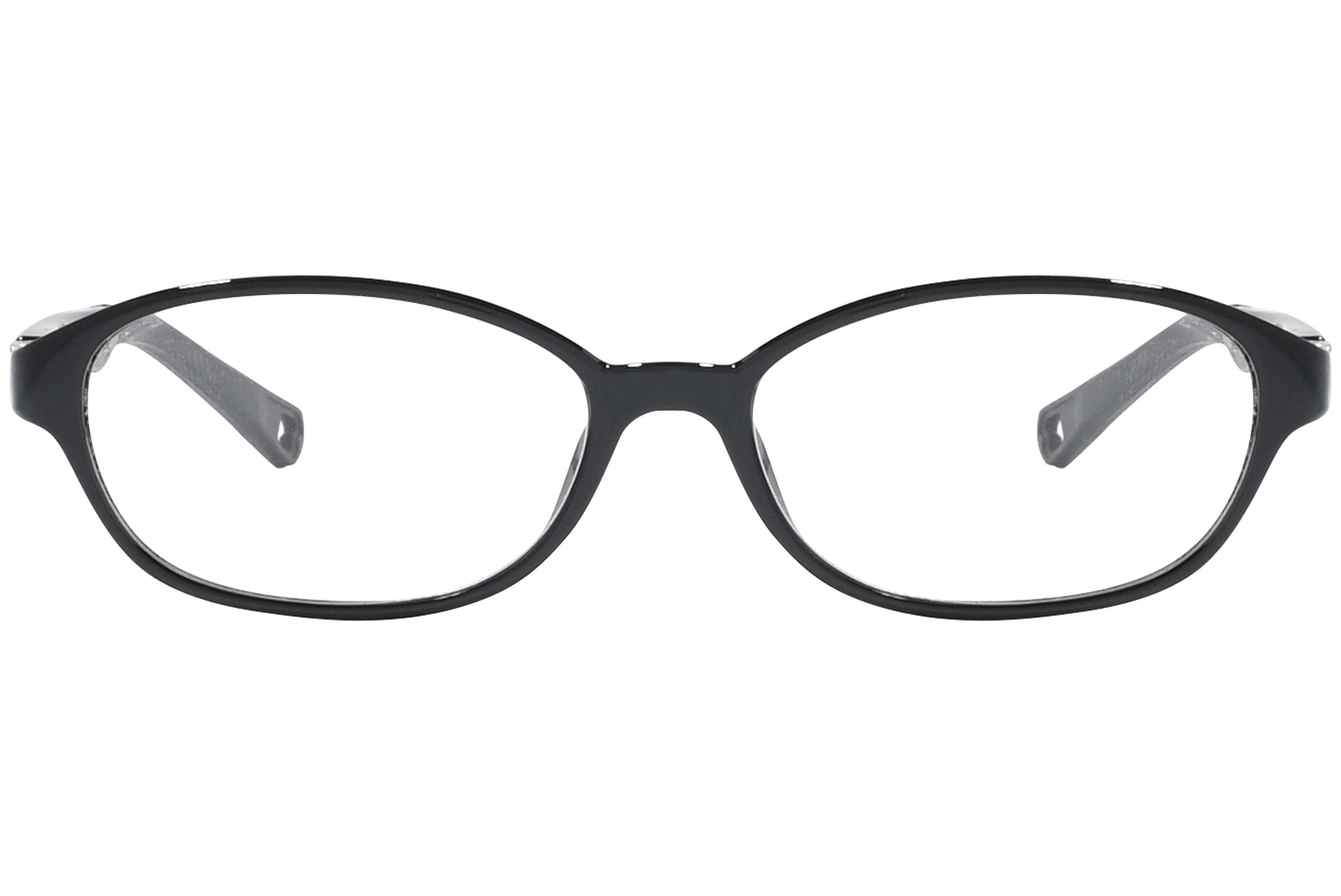 Front view of stylish eyeglasses with sleek frame design