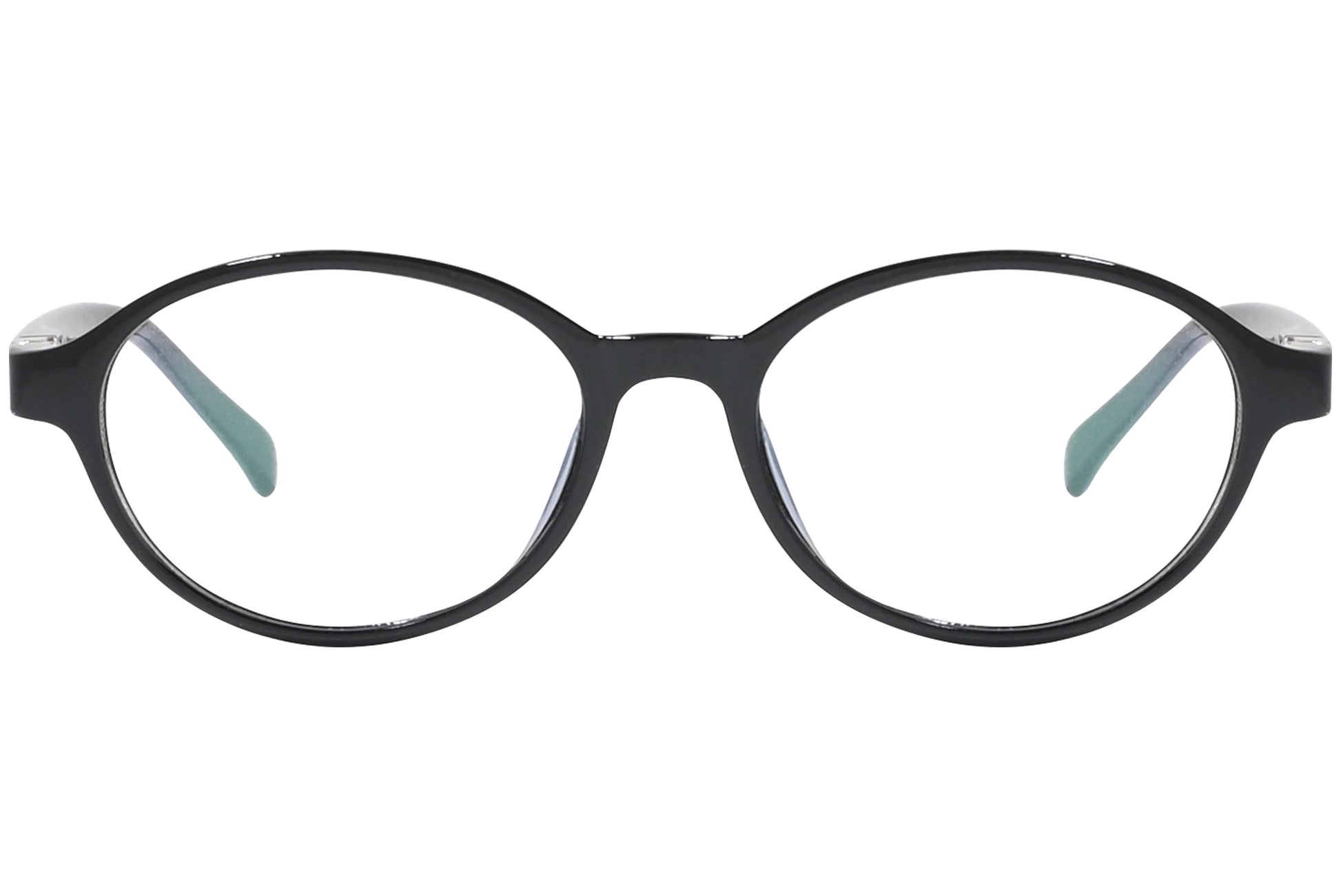 Front view of stylish eyeglasses with sleek frame design