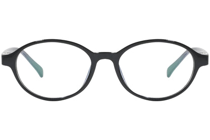 Front view of stylish eyeglasses with sleek frame design