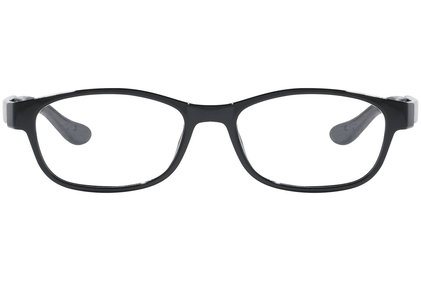 Front view of stylish eyeglasses with sleek frame design