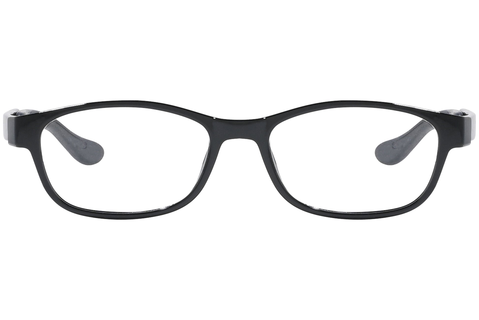 Front view of stylish eyeglasses with sleek frame design