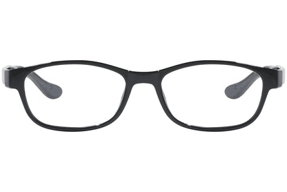 Front view of stylish eyeglasses with sleek frame design