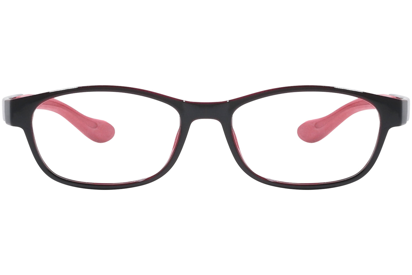 Front view of stylish eyeglasses with sleek frame design