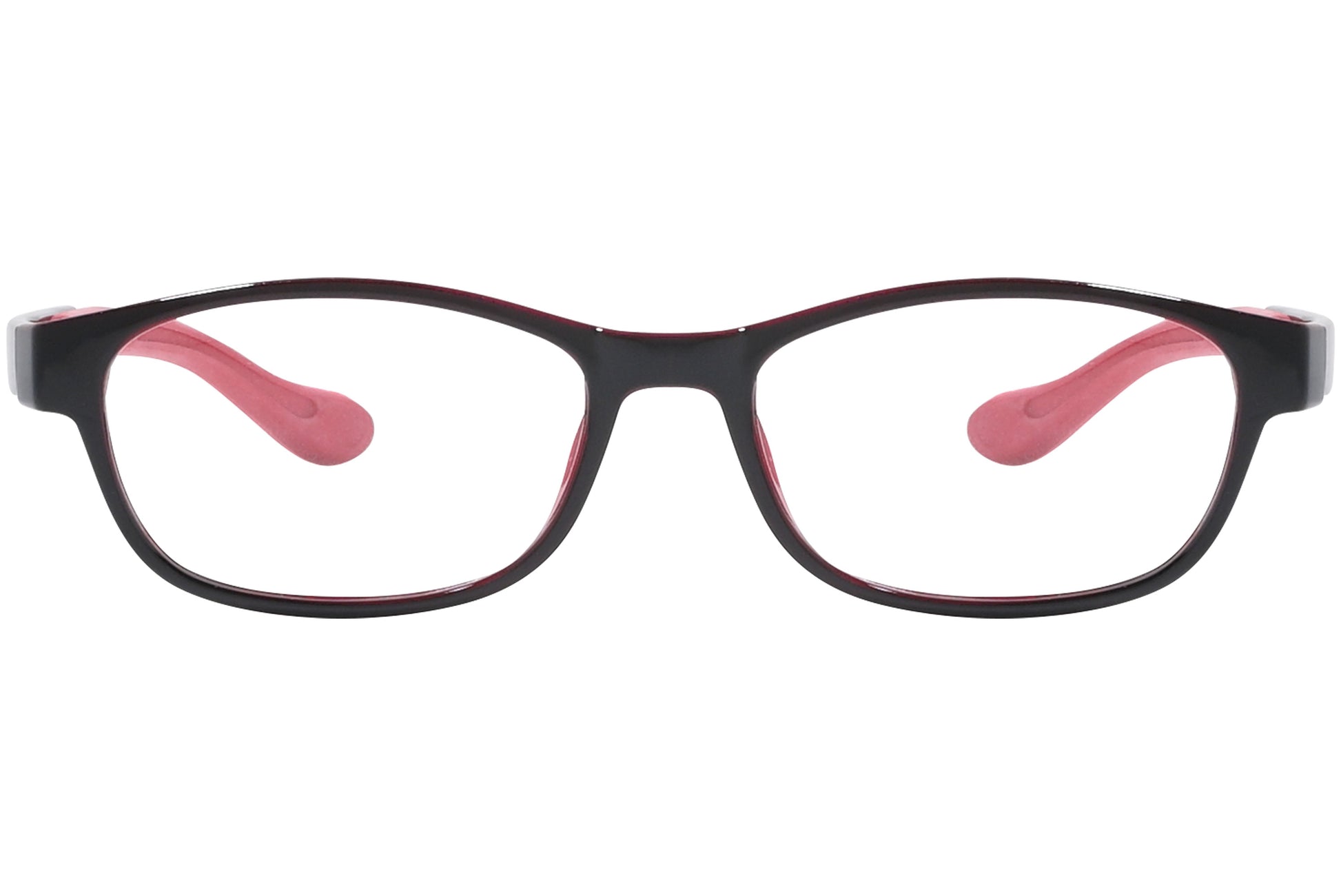 Front view of stylish eyeglasses with sleek frame design