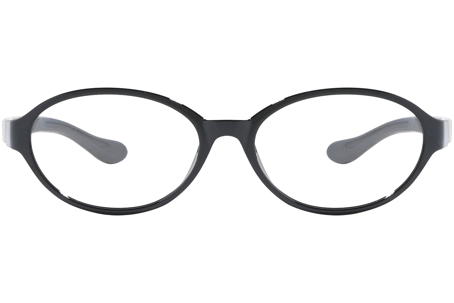 Front view of stylish eyeglasses with sleek frame design