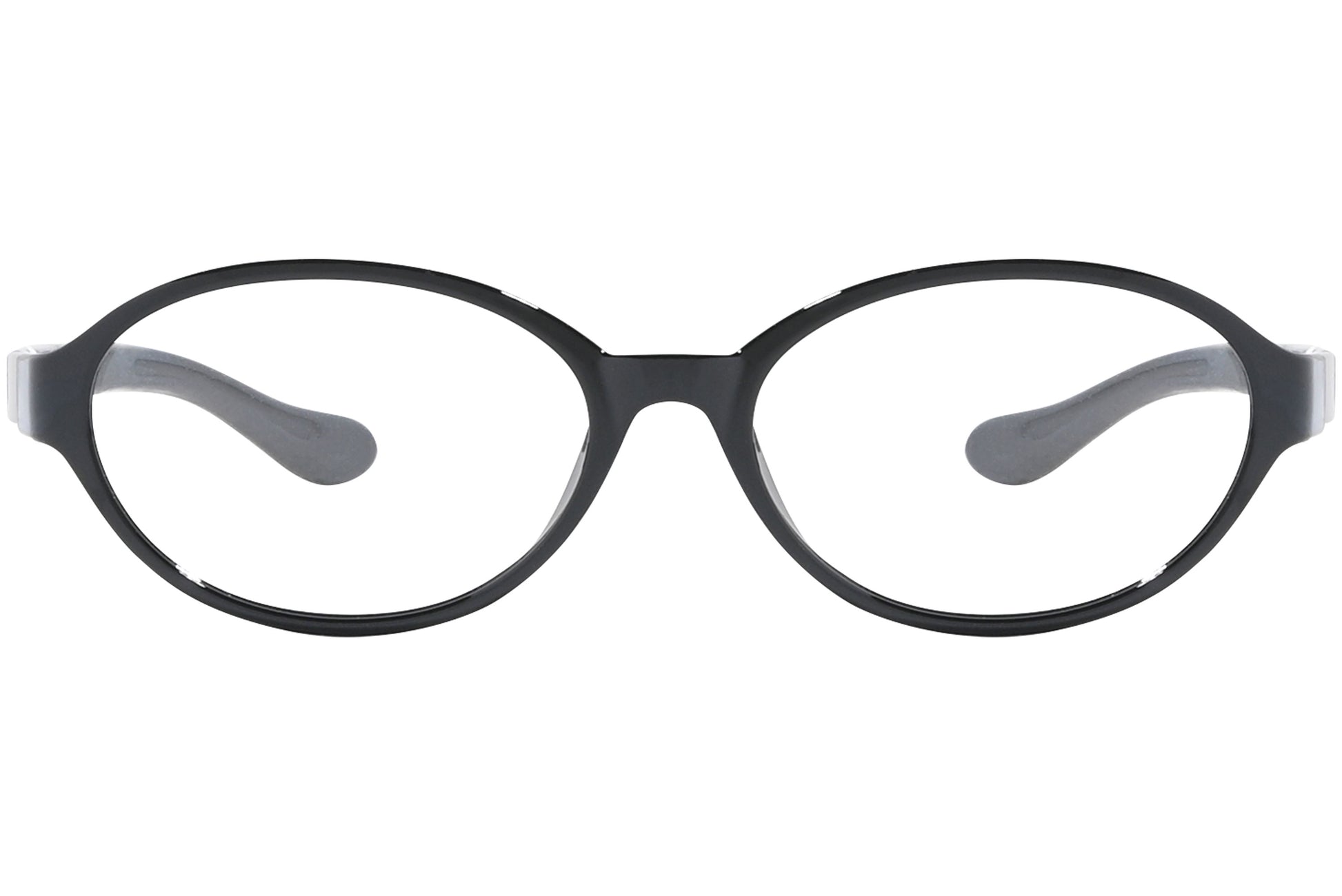 Front view of stylish eyeglasses with sleek frame design