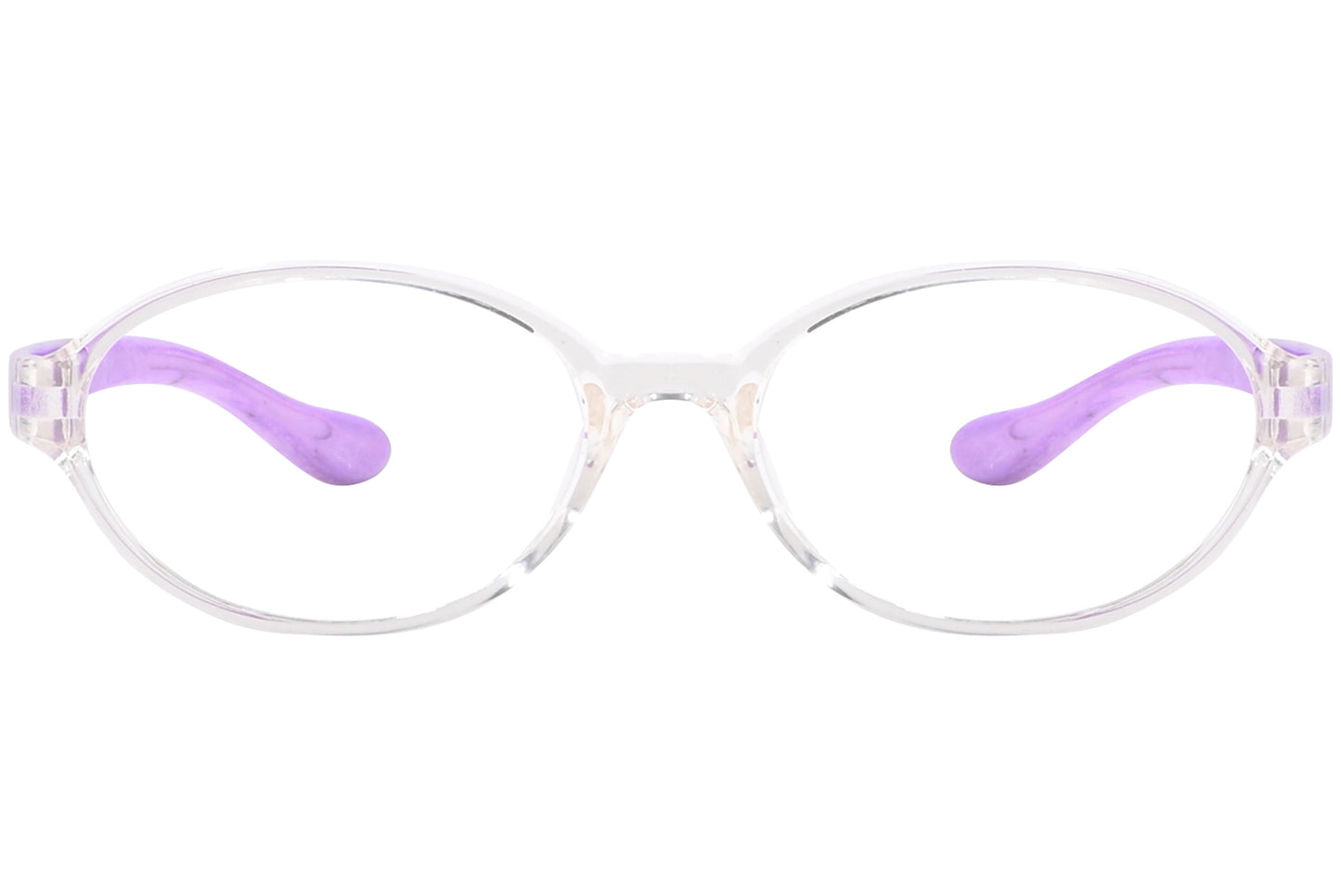 Front view of stylish eyeglasses with sleek frame design