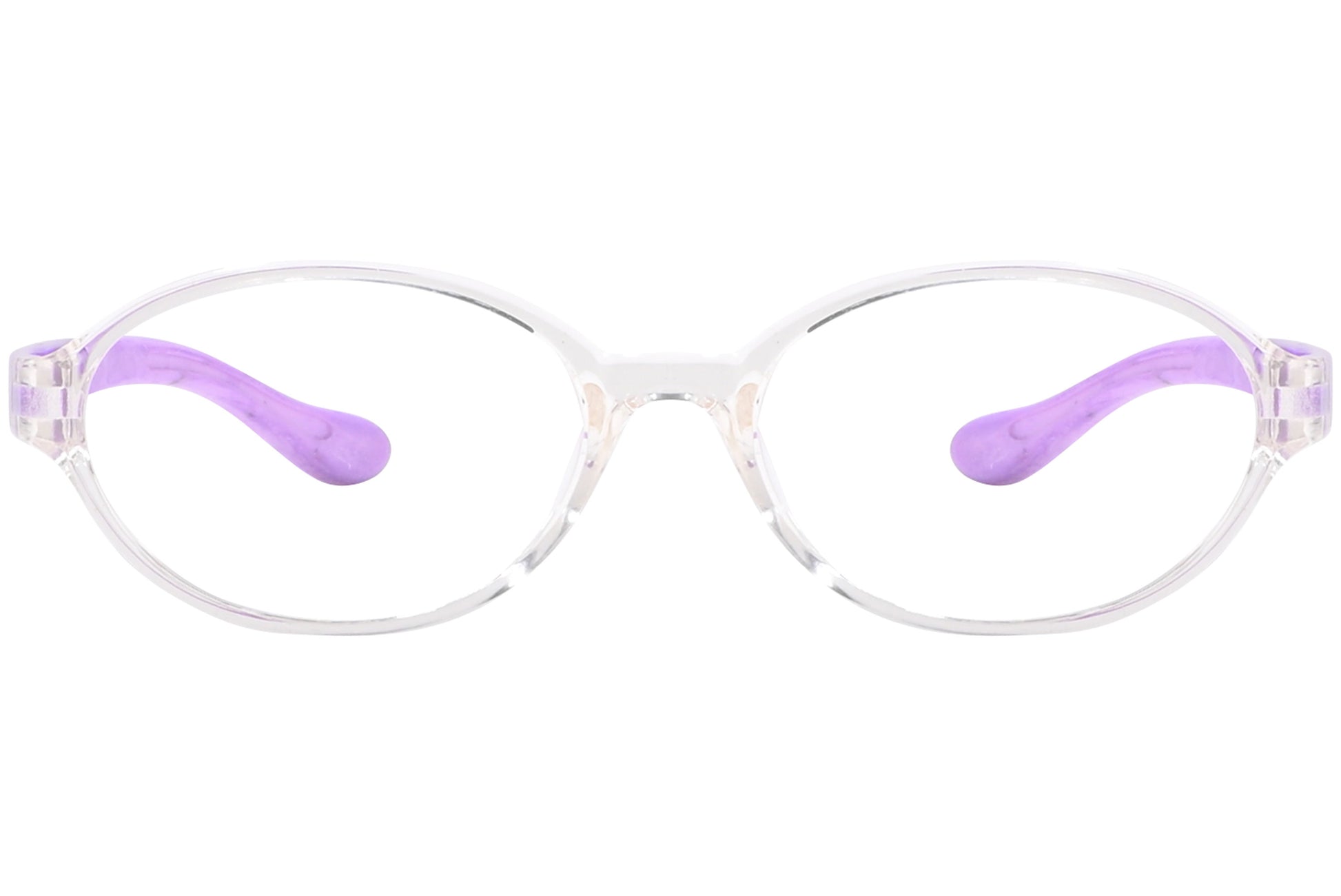 Front view of stylish eyeglasses with sleek frame design