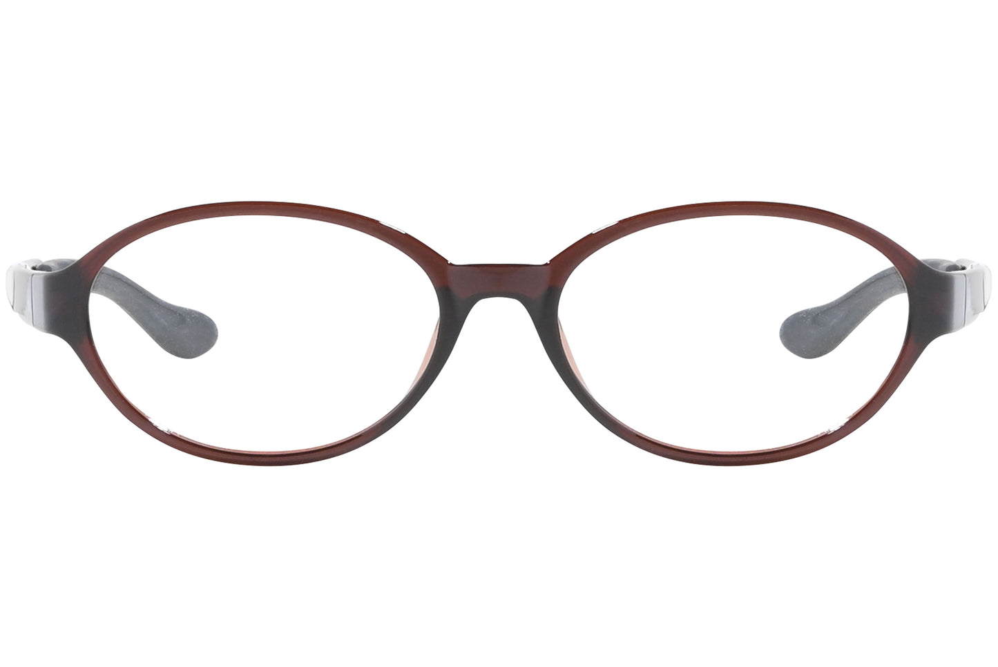 Front view of stylish eyeglasses with sleek frame design