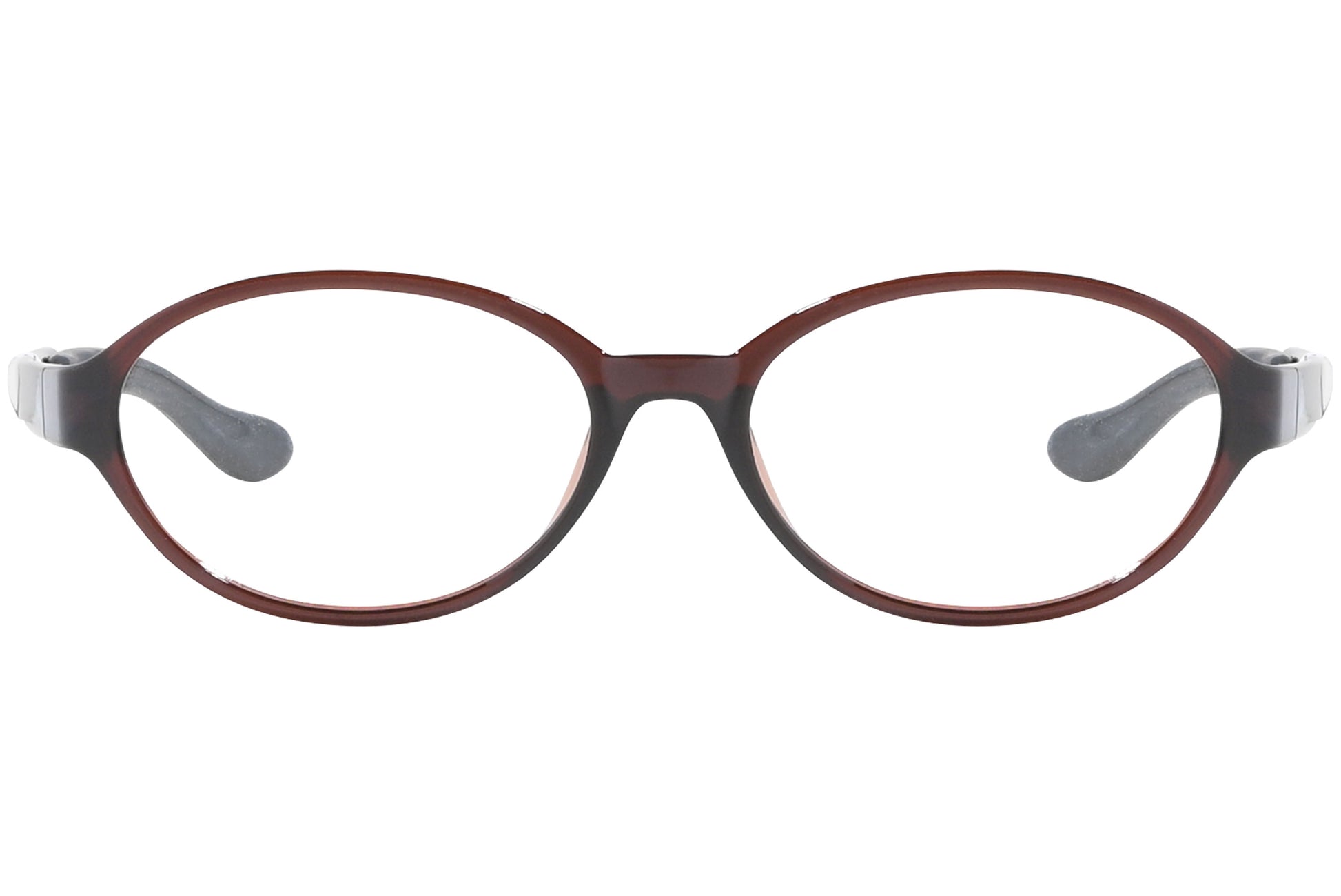 Front view of stylish eyeglasses with sleek frame design