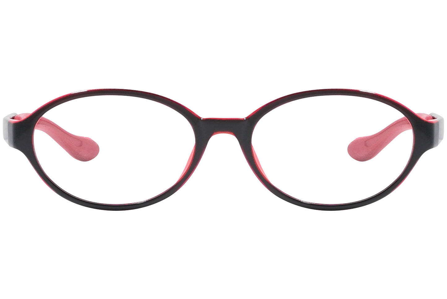 Front view of stylish eyeglasses with sleek frame design