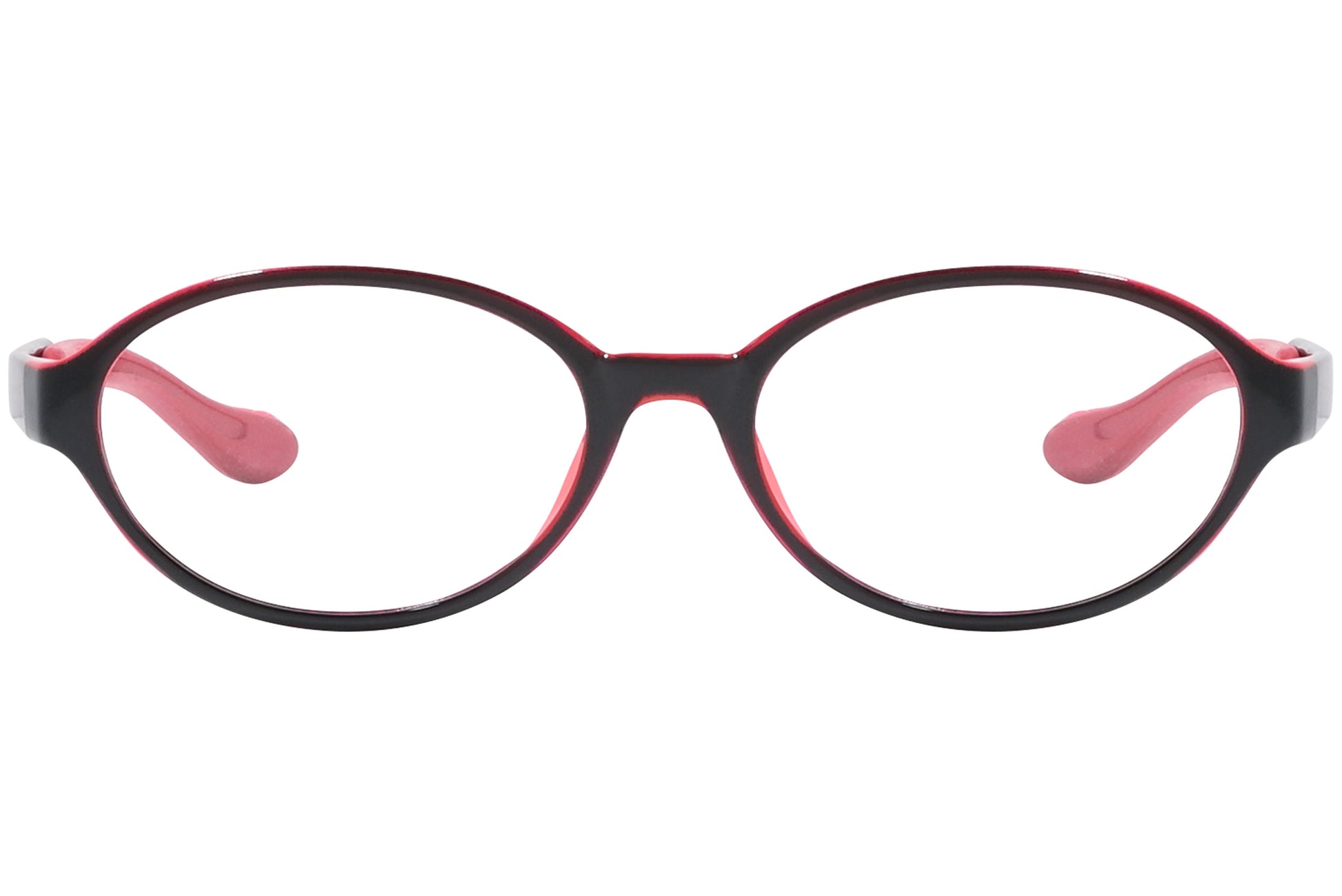 Front view of stylish eyeglasses with sleek frame design