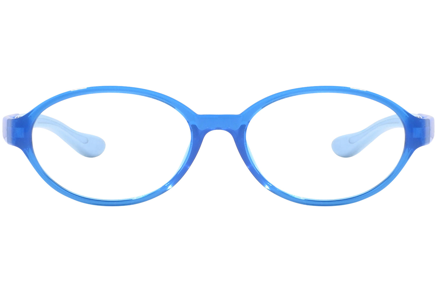 Front view of stylish eyeglasses with sleek frame design