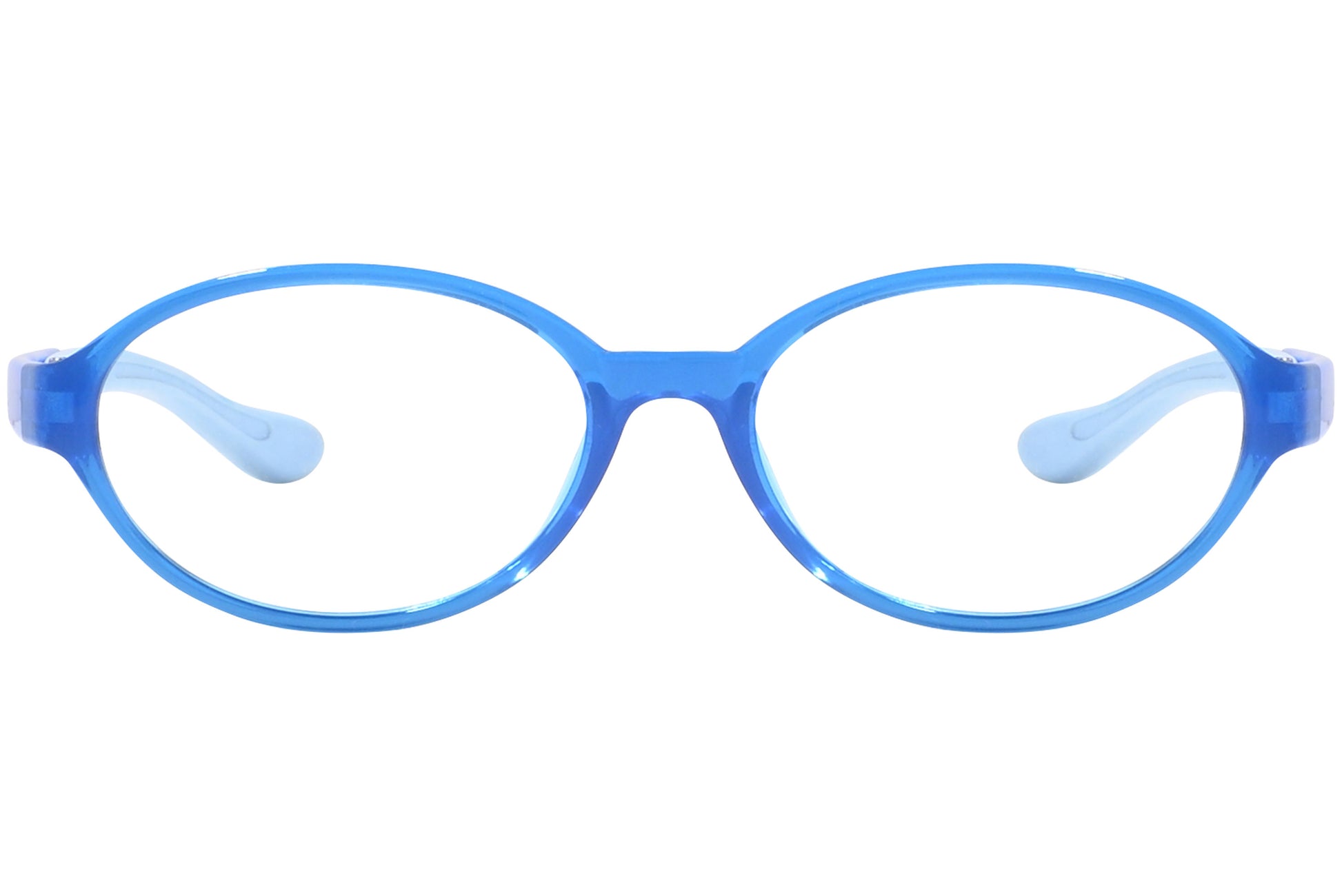 Front view of stylish eyeglasses with sleek frame design