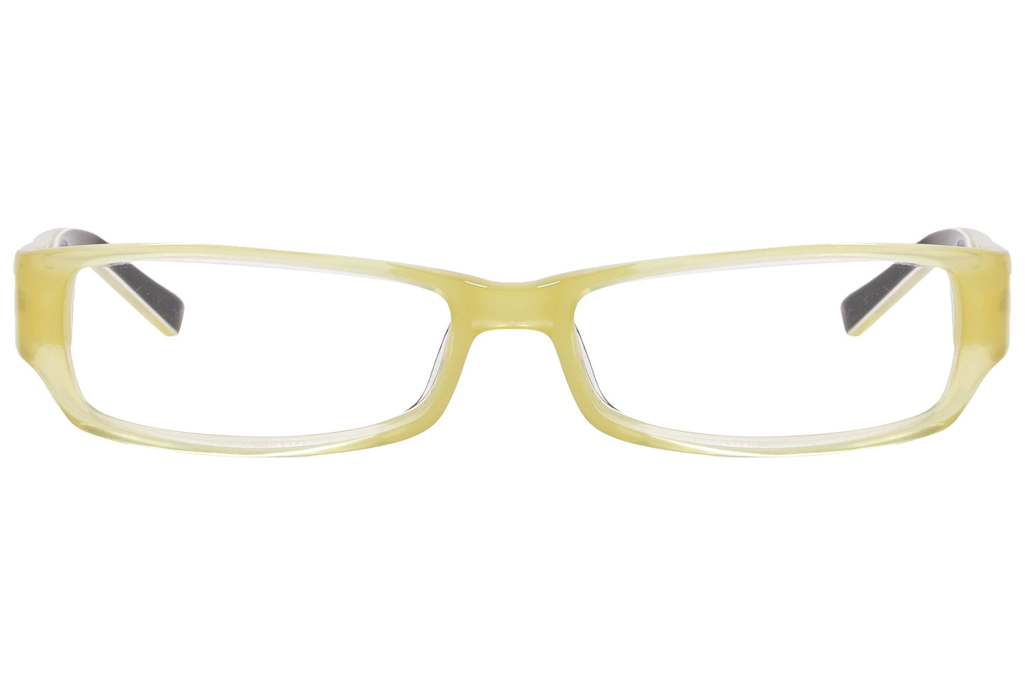 oliver rectangle yellow sand eyeglasses frame viewed from front angle.