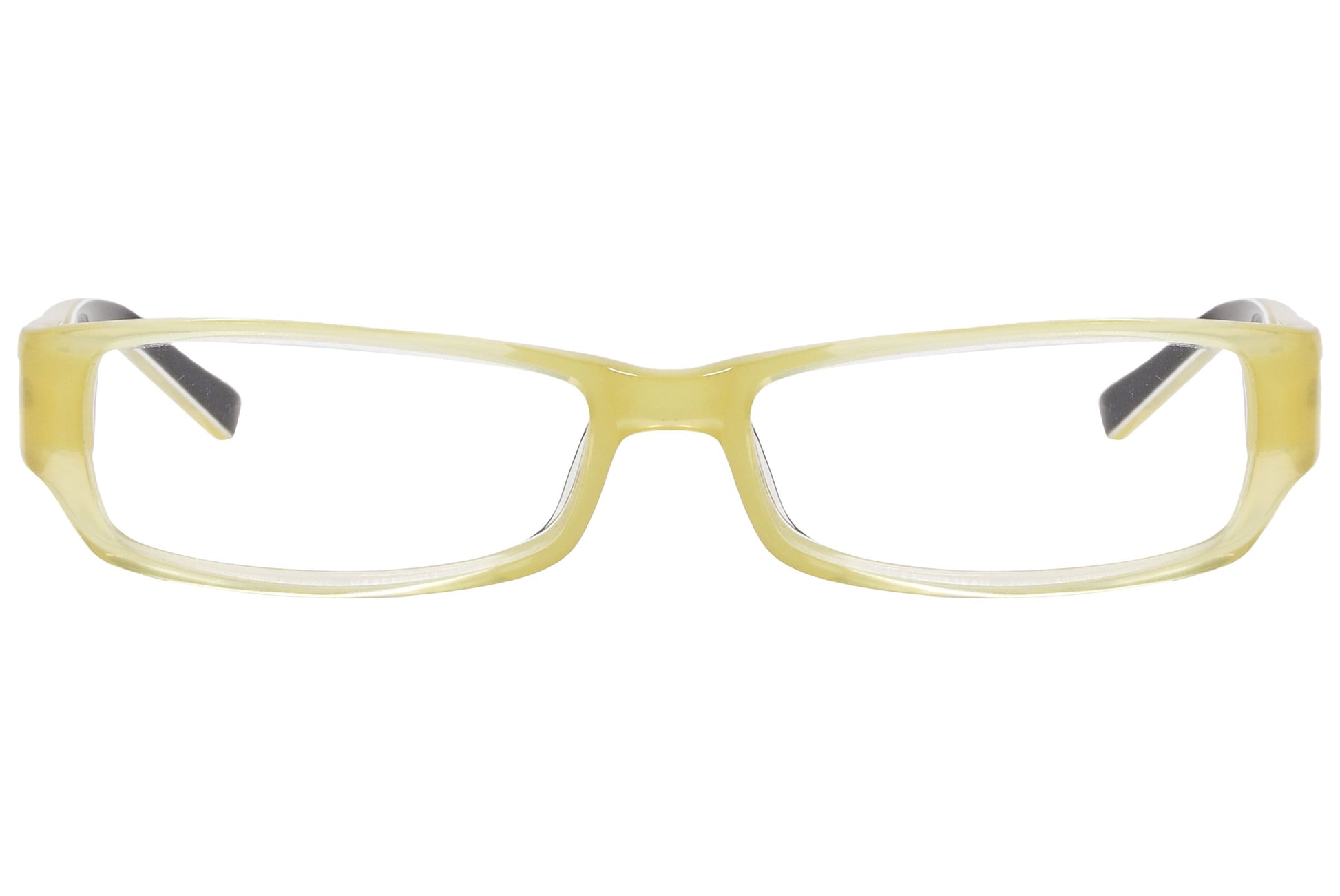 oliver rectangle yellow sand eyeglasses frame viewed from front angle.