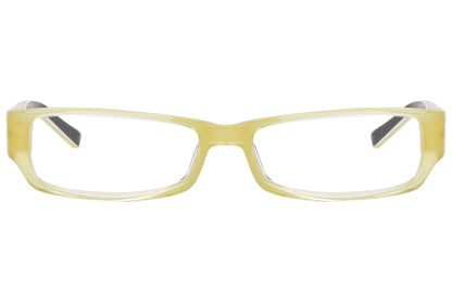 oliver rectangle yellow sand eyeglasses frame viewed from front angle.